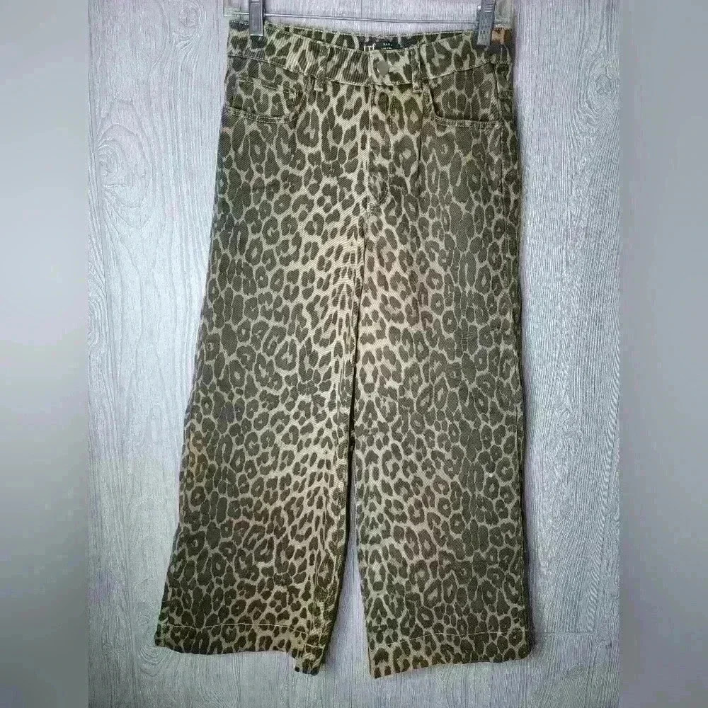 Zara Olive Leopard Wide-Leg Jeans